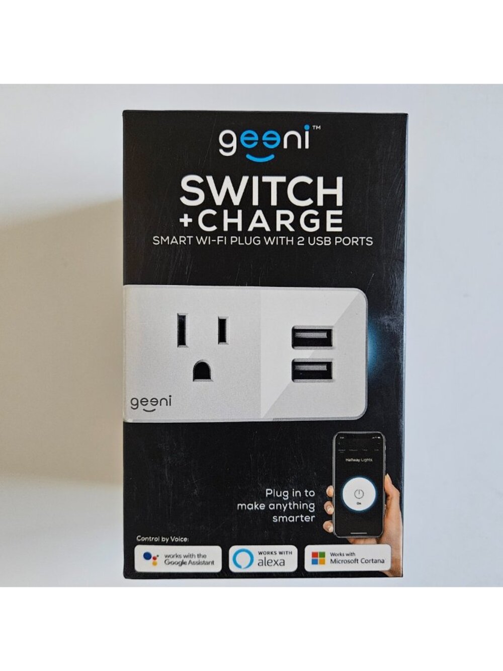 Geeni Smart WiFi Plug SWITCH + CHARGE 10A Outlet 2 USB Alexa Google White